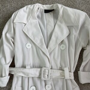 David Benjamin Collection Dress Womens 6 White Belted Jacket Midi Work Trench